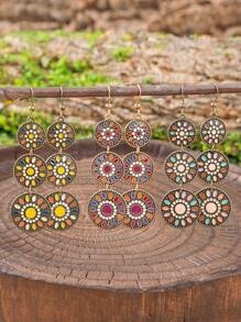 TopHanqi Conjunto de 3 pares de brincos vintage estilo boho com pingente de gota de óleo para mulheres, brincos com pingente geométrico multicolorido, versáteis para uso diário, praia, viagem, encontro, presente, todas as estações
