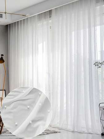 1 st vit transparent gardin med lyxig nitad pärlmönster, skapar romantisk atmosfär, lämplig för hem, vardagsrum, sovrum, fönster och dörrdekor, höstdekor, rumsdekor