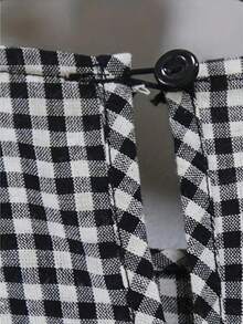 女童格子长袖休闲宽松连衣裙，甜美风格，适合春秋季派对礼物 - 黑色 - 查看 5
