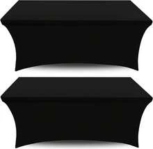 Stretch Spandex Table Covers 8FT, Pack Of 2 Fitted Tablecloths For Rectangle Tables, Stretchy Wrinkle Resistant Folding Table Cover, Black - Black - View 1