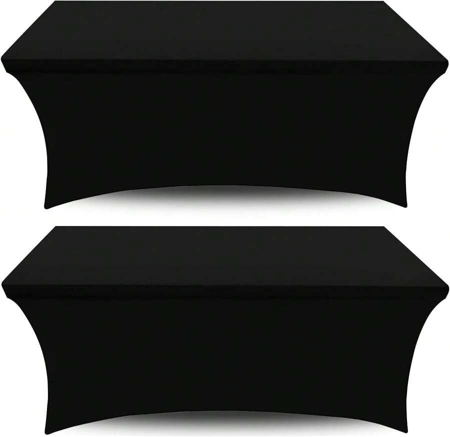 Stretch Spandex Table Covers 8FT, Pack Of 2 Fitted Tablecloths For Rectangle Tables, Stretchy Wrinkle Resistant Folding Table Cover, Black - Black - View 1