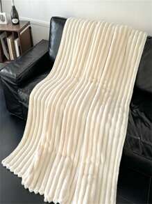 1pc Thick Striped Plush Blanket, Wide Striped Laser Cut Faux Rabbit Fur Fleece Blanket, Cozy Milk Fleece Flannel Throw Blanket For Casual Nap & Office Use