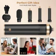 UKLISS 5-In-1 Multi-Function Auto Induction Hot Air Brush, Multi-Function Hair Dryer, Curling Iron, Straightener (Blue Gold/Black Gold/White Gold)
