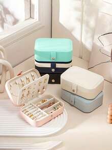 1 件多功能旅行首饰盒，珠宝耳环项链收纳盒，化妆口红皮革首饰收纳盒，大容量便携式皮革首饰盒带纽扣