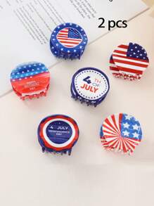 2pcs/Set American Flag Hairpins, Creative Acrylic Hair Claw, Colorful Flag & Letter Pattern Small Hair Clips, Random Color