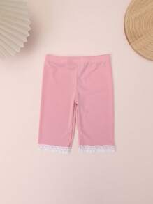 4 pares de bermudas para niñas de talla media-grande con decoración de encaje y lunares, hechas de material de seda de hielo ligero y transpirable para el verano, versátiles para usar como ropa exterior o interior