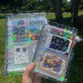 Carpeta de argollas A5 A6 colorida con estrellas transparentes que puede cambiar de color con la luz - Álbum de fotos DIY, bolsa de almacenamiento de tarjetas de visita, carpeta de almacenamiento de postales, útiles escolares, de vuelta a la escuela