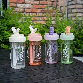 简约美观大容量泡茶塑料杯男女学生户外便携手柄吸管杯耐高温水杯