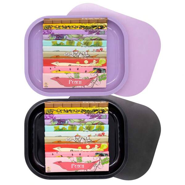 1 Set Tray + Flavored Rolling Papers Combo, 18cm*14cm Magnetic Cover Tray, 10 Different Flavors Of Rolling Papers, 110mm Fruity Flavored Rolling Papers, 2 Combo Options Available, Diverse Flavors, Even Burning, Suitable For Parties, Holiday Gifts