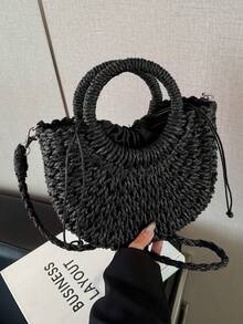 BAILEE 1 件纸编织斜挎包单肩包雏菊装饰手工小钱包手提包波西米亚夏季包适合度假旅行和时尚服装搭配和与朋友一起购物