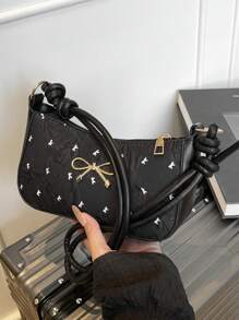 Nueva bolsa de mujer de moda casual, de un solo hombro, de PU en color negro/caqui/café, con lazo y herrajes metálicos, bolsa para monedas y bolsa de maquillaje