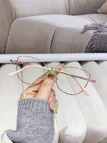 1 Pair Women's Pink Cat Eye Glasses, Metal Frame, Non-Prescription Lenses, Fashion Versatile, Suitable For Daily Wear And Decoration - Multicolor - View 3