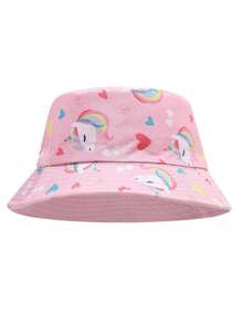 1pc Kids Cartoon Animal Print Bucket Hat, Unisex Cartoon Wide Brim Sun Hat - 1PC - View 1