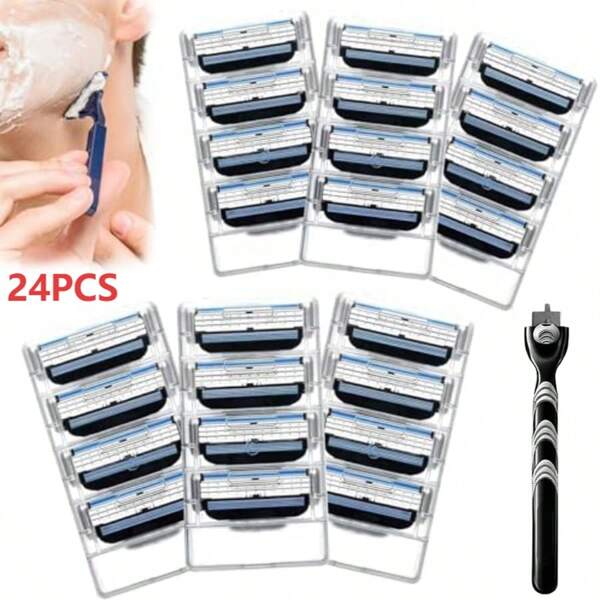 24pcs/Pack Mach 3 Razor Blade Refills, Men's Mach 3 Razor Blades, Mach 3 Razor Blade Replacement, Compatible With Mach 3 Razors, Suitable For All Beard Types