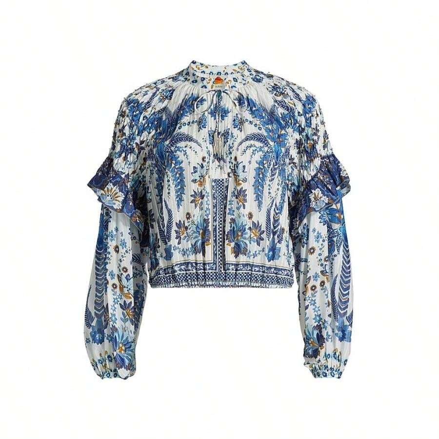 FARM Rio Ana Tapestry Cotton-Blend Blouse - 米白色 - 查看 1