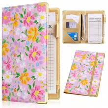 Cute Waitress Book With Money Pocket, Leather Server Book With Zipper Wallet, Black Serving Organizer Fits Server Apron - Pink Flowers - 查看 1