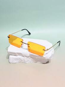 1 par de gafas de sol cuadradas sin montura de estilo vintage con patrón geométrico, versátiles y elegantes, de estilo de moda high fashion Y2K, adecuadas para exteriores y diversas ocasiones