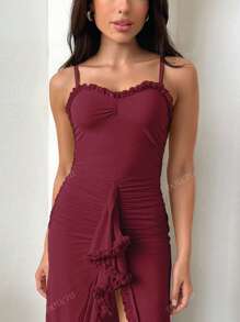 Vestido slip de malla de estilo urbano, escote trasero ajustado, para primavera/verano, bodas, invitados, graduaciones, ocasiones formales, vestidos de verano para mujer