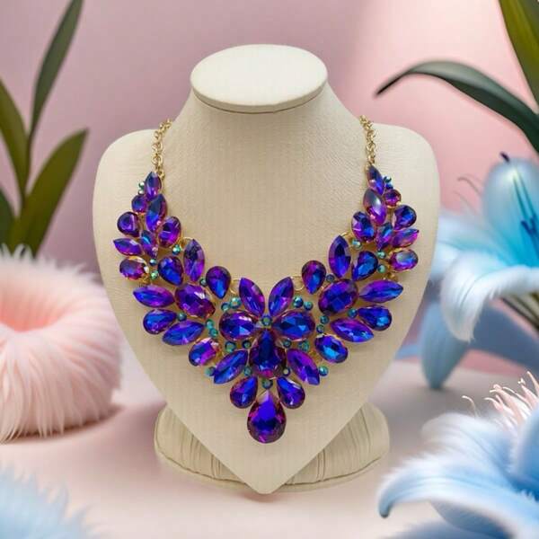1 Peça Colar Decorativo de Cristal Artificial Colorido para Vestido de Casamento e Festa da Noite para Mulheres e Meninas