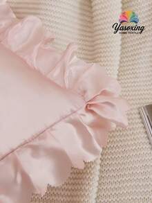 1 件浅粉色缎面蕾丝荷叶边装饰靠垫套（无填充物），奢华丝滑现代抱枕套，适用于家居、沙发、客厅家居装饰床上用品沙发抱枕套 [无枕芯]，适合日常使用，高端简约设计，客厅、卧室、小型车 - 淺粉色 - 查看 7