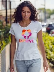 Playera de dama, uso diario, casual, resistente, lgbt, Girl Love - Blanco - Ver 5