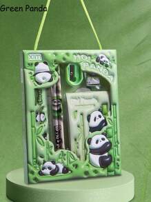1 Set de suministros de papelería de regalo con diseño de dibujos animados para estudiantes que incluye estuche para lápices, bolsa con cremallera y artículos de papelería en una caja con diseño de regreso a la escuela