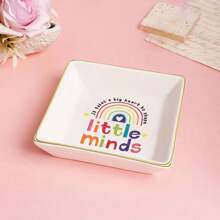 1pc Teacher Ceramic Jewelry Plate Pink Pattern Tray Gift, A Thoughtful Gift For Teachers, Express Your Love For Teachers, Suitable For Back To School Season Teacher's Day, Ideal Ring Jewelry Plate Gift