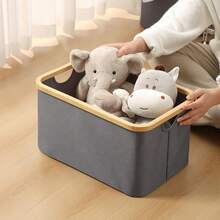 1pc Uncovered Fabric Foldable Handled Storage Basket, Tabletop Desktop Organizer Bin For Bedroom Laundry Closet, Large Capacity Toy Clothing Container With Portable Design - Grey - View 2