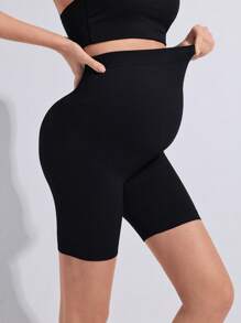 2 buc/set pantaloni de yoga pentru maternitate, fără cusături, culoare uni, talie înaltă, cu nervuri, pantaloni scurți sport, model simplu, croit