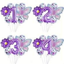 9PCS Juego de Globos de Número de Mariposa Decoraciones de Fiesta de Cumpleaños Diseño de Aniversario Celebración Suministros de Decoración de Eventos en Interiores - QQ400-4 - Ver 1
