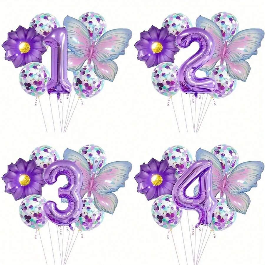 9PCS Juego de Globos de Número de Mariposa Decoraciones de Fiesta de Cumpleaños Diseño de Aniversario Celebración Suministros de Decoración de Eventos en Interiores - QQ400-4 - Ver 1