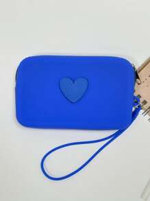 1 bolsa de cosméticos de silicona de unicolor con forma de corazón, bolsa de almacenamiento de gran capacidad, bolso con cuerda colgante, bolso simple para mamá, monedero, estuche para lápiz labial, bolso cuadrado, bolsa de almacenamiento para brochas de maquillaje, silicona suave, uso multifuncional, a prueba de humedad, a prueba de moho, resistente al calor y fácil de limpiar, cremallera suave sin óxido, tacto cómodo, equipado con cuerda colgante, bolsa de cosméticos, bolsa de maquillaje grande, regalos de Navidad, bolsa, viaje, bolsa, embrague / bolso pequeño, organizador de maquillaje, bolsa, soporte para brochas, mini bolsa, bolsa de gran capacidad