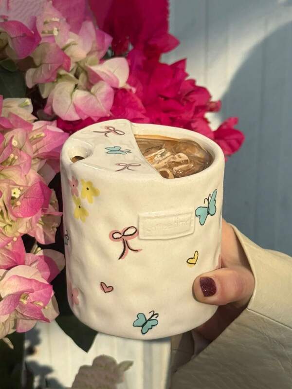 1 Stück Keramikbecher, Schleifengriff Kaffeetasse, Büro Latte Becher, Kaffee/Tee Tasse, Matcha Kalt-Brüh Becher, Kommerziell Dessert Tasse, geeignet für Nachmittags-Tee, Spazierengehen, Fotoshootings, Geburtstagsgeschenk