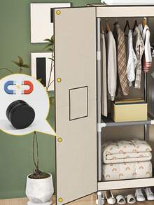 1pc Simple Cloth Wardrobe, Solid Color Modern Style, Steel Pipe Frame Structure Durable (Pipe Diameter 19mm), Includes Hanging Space And Multi-Layer Storage Shelves, Top Space For Storage, Suitable For Home, Bedroom, Rental, Apartment Clothing Storage Furniture - Multicolor - View 7