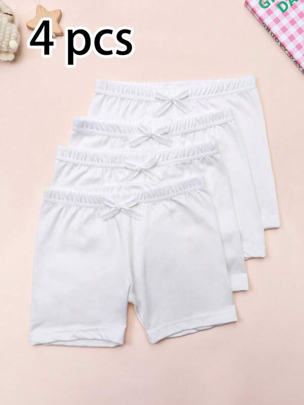 4pcs Toddler Girls' Simple Casual Thin Solid Color Stretch Safety Shorts, Can Be Worn Outerwear, Summer