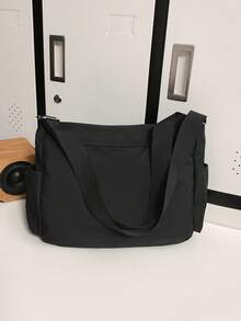 1pc Black Casual Sling Bag, Crossbody Messenger Bag, School Backpack, Retro Style Bag For School College - Black - View 7