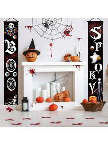 1pair Halloween Decorations Outdoor Ghost Decor - Halloween Boo Spooky Porch Sign Banner Decor For Front Door Outside Yard Garden Party Supplies