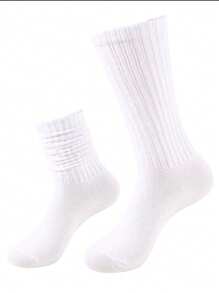 1/2/4 pares de meias femininas de malha de cor sólida, meias brancas cano alto, meias dobradas empilhadas, meias justas femininas, meias esportivas adequadas para todas as estações, tamanhos 36-43