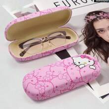 Sanrio 1pc Hello Kitty Pink Glasses Case, Cute Cartoon Print Design, Durable PU Leather, Scratch Resistant Glasses Storage Box, Portable Cute Glasses Storage Box, Suitable For Schools And Offices, Perfect For Returning To School Gifts, Compact Organizing Box, Suitable For Office Workers