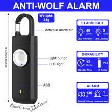 130dB Sicherheitsalarm, LED Anti-Wolf Alarm, 3-in-1 Alarm mit Beleuchtung, Blinklicht und Sirene, wiederaufladbar per USB, portabel und einfach zu bedienen, Notfall-SOS-Modus durch Ziehen am Schlüsselanhänger aktivieren, LED-Blitzlicht, geeignet für Nachtspaziergang, Outdoor-Aktivitäten, Pendeln, Selbstverteidigung von Frauen, Notfall für Senioren