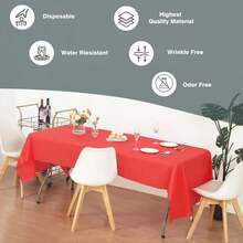 (12-Pack Heavy Duty Plastic Table Covers Tablecloth (Reusable) (Rectangle 54" X 108", Red) - 紅木色 - 查看 5