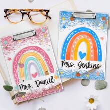 1pc Personalized Teacher Appreciation Gifts, Custom Rainbow Clipboard, Teacher Name Clipboard, Back To School, End Of Year School Gift,Monogram Teacher Clipboards,Cute Classroom Accessory