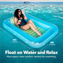 Local Delivery-SLOOSH Inflatable Tanning Pool Lounger Float, 85" X 57" Extra Large Pool Floats Adult With Pillow, 4 In 1 Suntan Tub Raft Floatie,Sunbathing Bed Lounge For Water Blow Up Ball Pit Party Gifts, XL-Blue - Blue Green - View 2