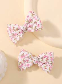 2 piezas Pinzas para el cabello con moño de niña con estampado floral, pasadores para el cabello con flor simple y linda, accesorios de moda para el cabello para volver a la escuela