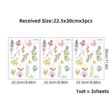 1 set/3 hojas/36 piezas, Pegatinas de pared de flores bohemias Acuarela para dormitorio, sala de estar, decoración del hogar - Adhesivos murales de PVC amigables y desmontables para decoración de la habitación