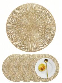 6pcs/8pcs Set Elegant European Style Firework Pattern Round Placemats - Waterproof, Oil-Resistant, Heat-Resistant, Suitable For Western Dining, Lace Design Protects Tabletop, For Events And Parties - Gold - View 1