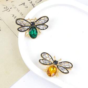 1pc Colorful Rhinestone Crystal Bee Brooch Pin, Vintage Bee Lapel Pin For Women, Retro Rhinestone Insect Brooch Jewelry Gift