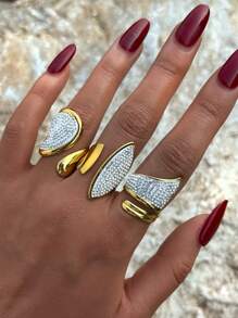 Frminee 3 bucăți de vară pentru femei, la modă, de lux, placate cu aur de 18k, set de inele stivuibile din oțel inoxidabil, inele cu zirconiu cubic, cadouri de sărbători, accesorii populare romantice de Ziua Îndrăgostiților, accesorii de bijuterii populare pentru petreceri, inele de zi cu zi, inele de promisiune, inele de logodnă pentru femei, adolescente, bijuterii, cadouri