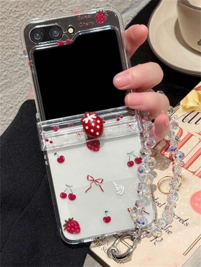 Cute Red Bow Heart Transparent Folding Hard Phone Case Compatible With Samsung Galaxy Z Flip7 Flip6 5 ZFlip 4 Z Flip3 INS Lovely Clear Shockproof Protect Back Cover