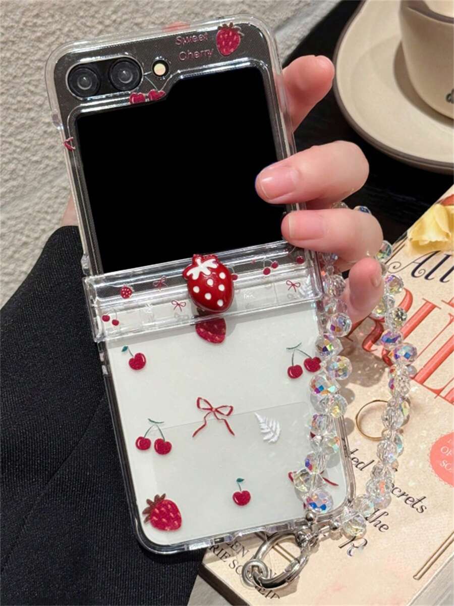 可爱红色蝴蝶结爱心透明折叠硬壳手机壳，兼容三星 Galaxy Z Flip7 Flip6 5 Z Flip 4 Z Flip3 INS 可爱透明防震保护后盖
